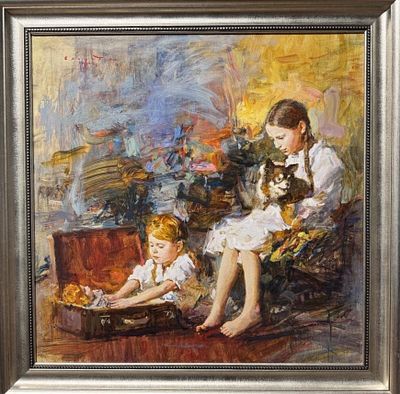 Свиридов С.А. "Сестры" 2015 год. Холст, масло. Размер 60х60 см. Подпись автора в правом нижнем углу.