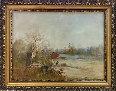 Похитонов И.П. "Рыбак на озере" 1910-е годы. ШП25 Холст, масло. Размер 65х88 см. Подпись автора 