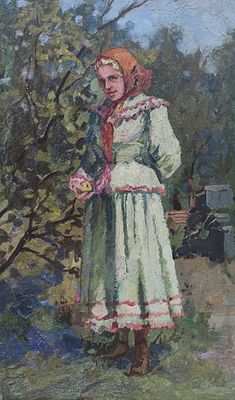 Ильин И.М. "Девушка в красной косынке" 1959 год. Холст ,масло. Размер 37х23 см. ИЛЬИН ИОСИФ 