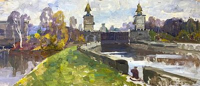 Чижонков А.Т. ГЗ23 1960-е годы. Доска, масло. Размер 35,5х76 см. Имеются осыпи, сколы. Чижонков 
