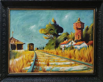 Калмыков В.Г. "Станица Каргалинская. Чечня" 1986 год. Холст, масло. Размер 55х72 см. Калмыков 