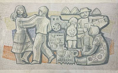 Сухова Л.Н. Эскиз панно. "Праздник" 1980-е годы. АЛ23 Картон, гуашь. Размер 50х80 см. Лидия 