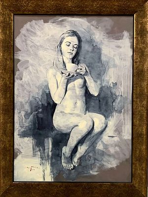 Свиридов С.А. "Чашечка чая" 2018 год. Оргалит, масло. Размер 70х50 см. Свиридов Сергей 