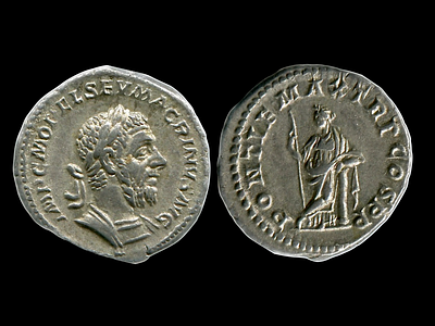 Денарий. Римская империя. Макрин. 217-218 годы. Серебро. 3.42 г