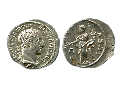 Денарий. Римская империя. Александр Север. 222-235 годы. Серебро. 3.32 г, 19 мм