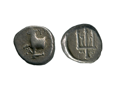 Гемидрахма (1/2 драхмы (триобол - 3 обола)). г. Византий. Серебро. 1.93 г, 10 мм