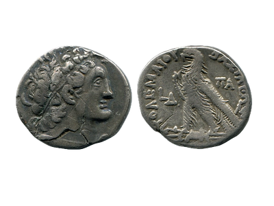 Тетрадрахма (4 драхмы). Египет. 
Династия Птолемеев. Птолемей IX. 116-80 годы до н. э. Серебро. 