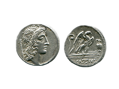 Денарий. Римская республика. Кассий Лонгин. 75 год до н. э. Серебро. 3.59 г, 17 мм