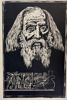 Дмитрий Иванович Менделеев . Линогравюра. Размер 52х36 см.