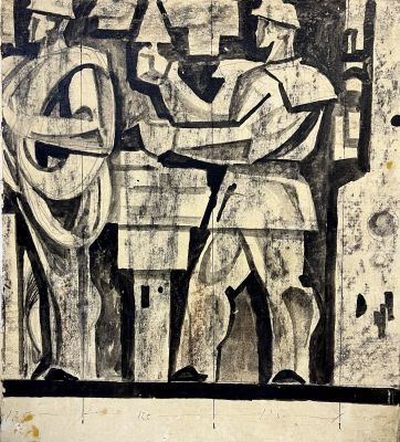 Рабочие. Ткаченко В.И. Картон, тушь. Размер 44х39 см. Ткаченко Владимир Ильич 
Монументалист. 