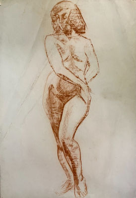 Обнаженная стоит. Ткаченко В.И. 1968 год. Бумага, сангина. Размер 81х56 см. Ткаченко Владимир 