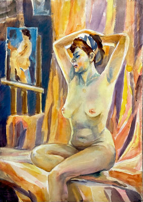 Обнаженная натурщица. Ткаченко В.И. Бумага на картоне, акварель, карандаш. Размер 70х51 см. 