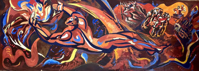 Эскиз панно. Ткаченко В.И. 1971 год. Бумага, темпера. Имеются разрывы. Размер 135х49 см. Ткаченк 