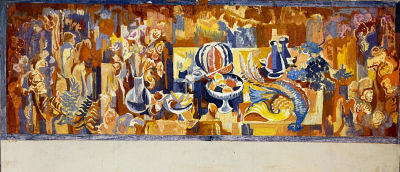 Эскиз панно для кафе. Ткаченко В.И. 1967 год. Картон, гуашь, смешанная техника. Размер 34х60 см. 