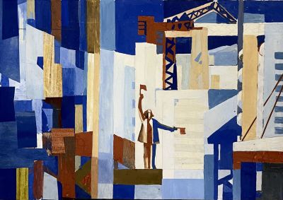 Эскиз панно Д.К. строителей. Ткаченко В.И. 1974 год. Бумага, карандаш, гуашь, смешанная 