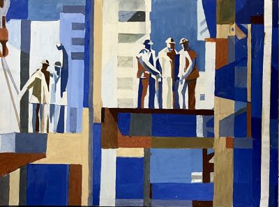 Эскиз панно Д.К. строителей. Ткаченко В.И. 1974 год. Бумага, карандаш, гуашь, смешанная 