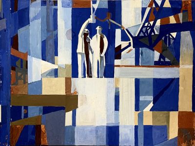 Эскиз панно Д.К. строителей. Ткаченко В.И. 1974 год. Бумага, карандаш, гуашь, смешанная 