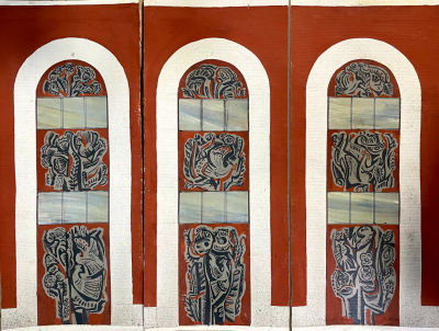 Эскиз оформления зала. Ткаченко В.И. 1973 год. Картон, карандаш, гуашь, смешанная техника. 