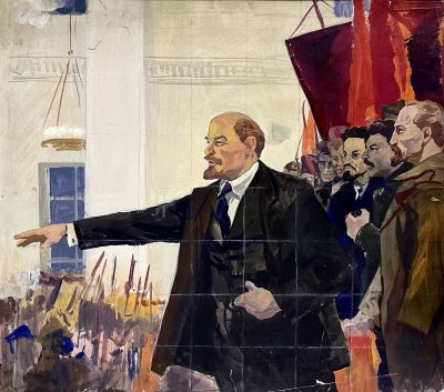 Эскиз картины "Ленин в октябре" Парамонов В.А. 1953 год. Бумага, гуашь, смешанная техника. 