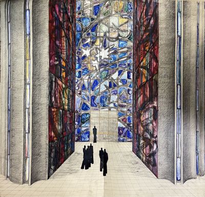 Эскиз оформления зала. Ткаченко В.И. 1976 год. Бумага, акварель, смешанная техника. Размер 