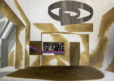 Эскиз интерьера кинотеатра. Ткаченко В.И. 1972 год. Бумага, смешанная техника. Размер 52х74 см. Т 