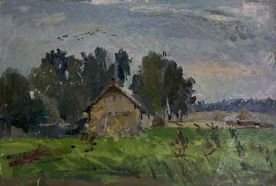 Уцелевший домик после войны. Около Гомеля.
В. Глазунова. Картон, масло. Размер 31,5х45 см. 