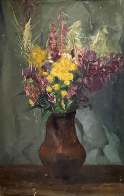 Натюрморт с живыми цветами. Сергеев К. Ф. 1972 г. Бумага, масло. Размер 61х37 см. Сергеев 