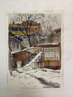 Город. Шишловский Н.А.1953 год. Бумага, акварель. Размер 42х30 см. Никола́й Алекса́ндрович 