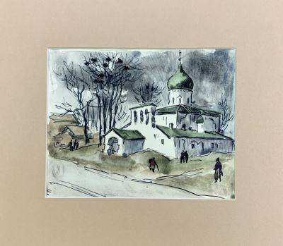 «Монастырь» Зубченков П. Бумага, акварель, тушь. Размер 18х21 см. Зубченков Петр Петрович -