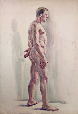 Волошин А.К. "Обнаженный мужчина" 1970-е годы. АЛ23 Бумага, акварель. Размер 38,5х26 см. ВОЛОШИН 