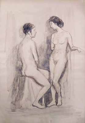 Куранская О.С. "2 грации" 1960-е годы. АЛ23 Бумага, акварель. Размер 56,5х41,5 см. Куранская 