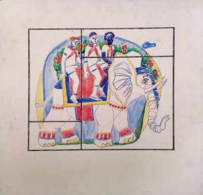 Сухова Л.Н. "Эскиз росписи" 1970-е годы. АЛ23 Бумага, акварель. Размер 48х50 см. Сухова Лидия 