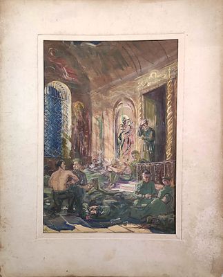 Гребенщиков "В храме" АЛ23 Бумага, гуашь. Размер 37,5х27 см.