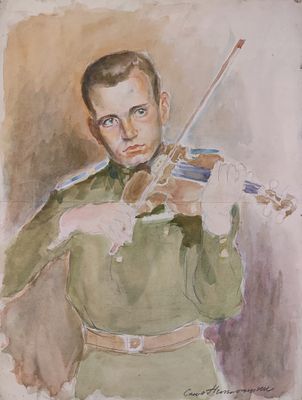 Солоницын А.П. "Саша" 1940-е годы. ГЗ23 Бумага, карандаш, акварель. Размер 51х39 см. Солоницын 
