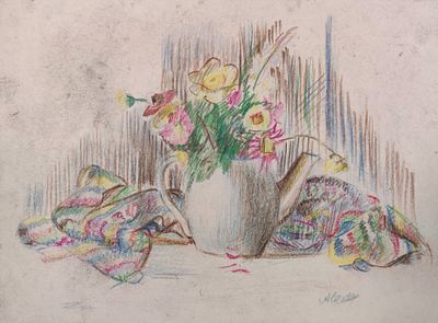 Солоницын А.П. 1940-е годы. ГЗ23 Бумага, цветные карандаши. Размер 20,5х27,5 см. Подпись автора 