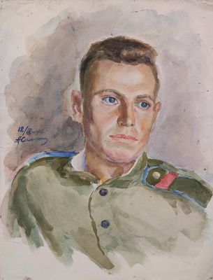 Солоницын А.П. "Сашка Пашков" 1946 год. ГЗ23 Бумага, акварель. Размер 38,5х29,5 см. Подпись 