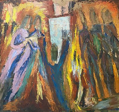 Ротанов Н.М. "Окно в мир" 1990-е годы. БГ23 Картон, масло. Размер 39х42 см. Ротанов Николай 