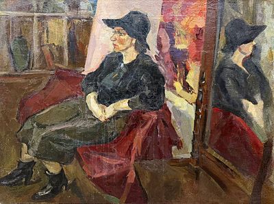 Осьмеркин А.А. (?) "Натурщица в шляпке" 1930-е годы. БГ23 Холст, масло. Размер 75х100 см. 