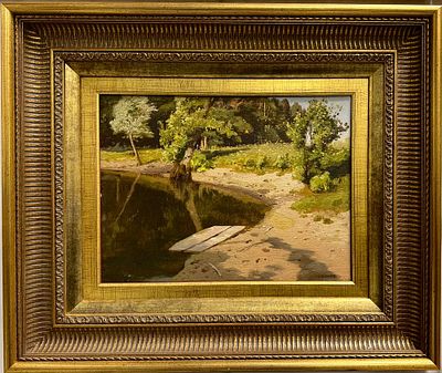 Орловский В.Д. "Плотик" 1880-е-1890-е гг. Холст на картоне, масло. Размер 27х36 см. Экспертное 