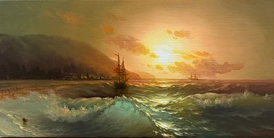 Кириллов С. "Бушующее море" МР23 Холст, масло. Размер 25х50 см. Подпись автора в правом нижнем углу.