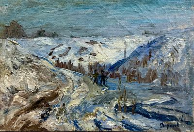 Дорохов К.Г. "Лыжники" БГ23 Холст (дублирован), масло. Размер 23,5х35,5 см. Дорохов Константин 
