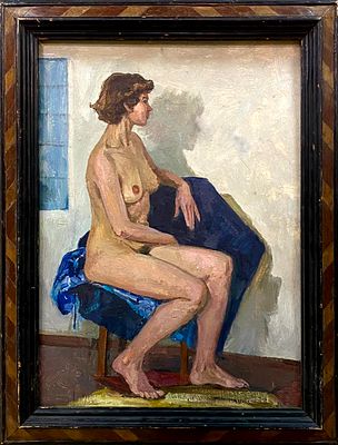 Захаревич М.Л. "Позирует". 1960-е годы. РР23 Картон, масло. Размер 46х33 см. Захаревич Мефодий 