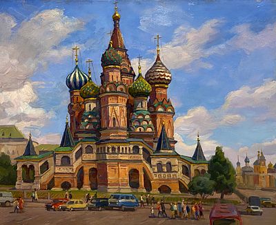 Калмыков В.Г. "Храм Василия Блаженного в Москве" 1978 год. АЛ23 Холст, масло. Размер 55х66 см. К 