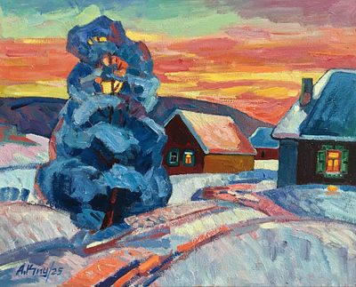 Киореску А.С. "Зимним вечером" 2025 год. Холст, масло. Размер 40х50 см. Подпись автора в левом 
