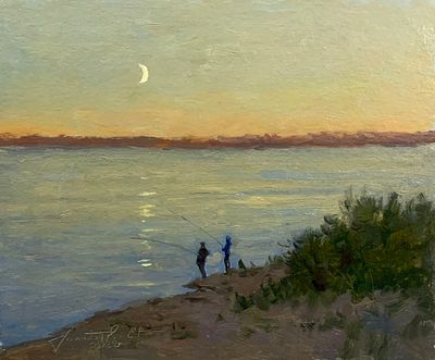 Гололобов Е.В. "Рыбачка и рыбак" 2022 год. Картон, масло. Размер 25х30 см. Гололобов Евгений 