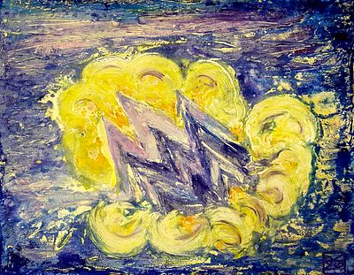 Раубе-Горчилина М.В. "Гром и молнии" 1960-е годы. ГЗ23 Бумага, масло. Размер 55х42 см. Подпись 