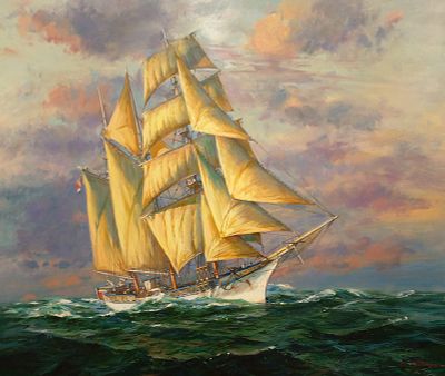 Свиридов С.А. "В открытое море" 2017 год. Холст, масло. Размер 100х120 см. Подпись автора в 