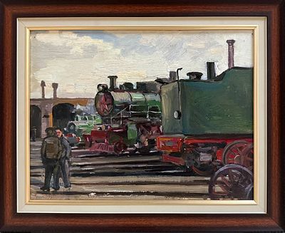 Касторская Г.С. "У депо " 1950-е годы. РР23 Картон, масло. Размер 32х43 см. Касторская Галина 