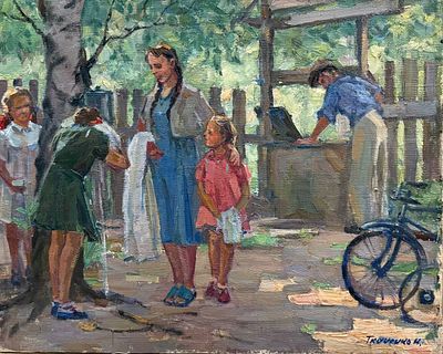 Ткаченко Н. "На даче" 1957 год. АЛ23 Холст, масло. Размер 40х50 см.