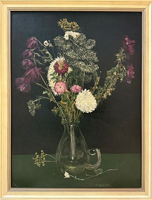 Дунич В.Е. "Цветы" 1980г. ГЗ23 Картон, масло. Размер 79х59 см. Дунич Валерий Евгеньевич 